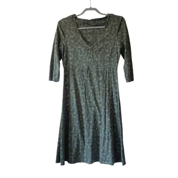 Toad & Co. Organic Cotton Lyocell Pine Leaf Green Boho Lagenlook Hiking Dress M - Picture 2 of 8